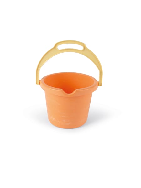 Lille orange spand med gult håndtag i klassisk rund form