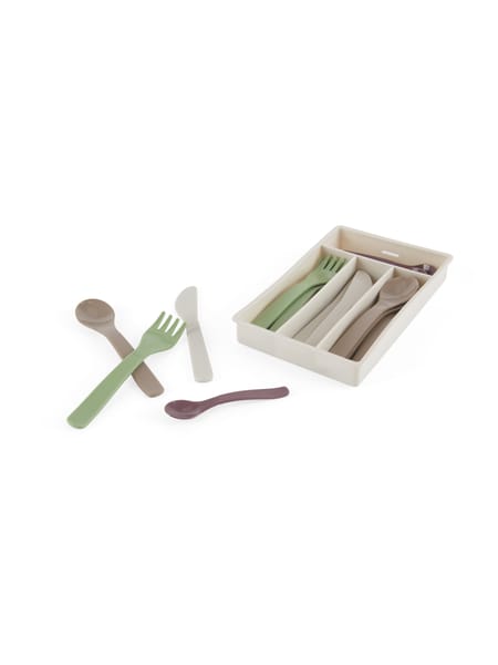 Bestik i grønne og hvide nuancer med opbevaringsbakke