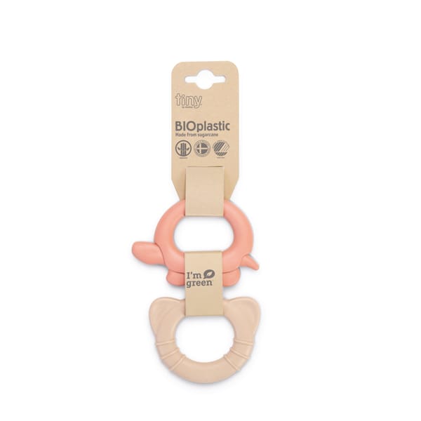 Tiny BIO hård bideringe, 2 styk, koral/beige