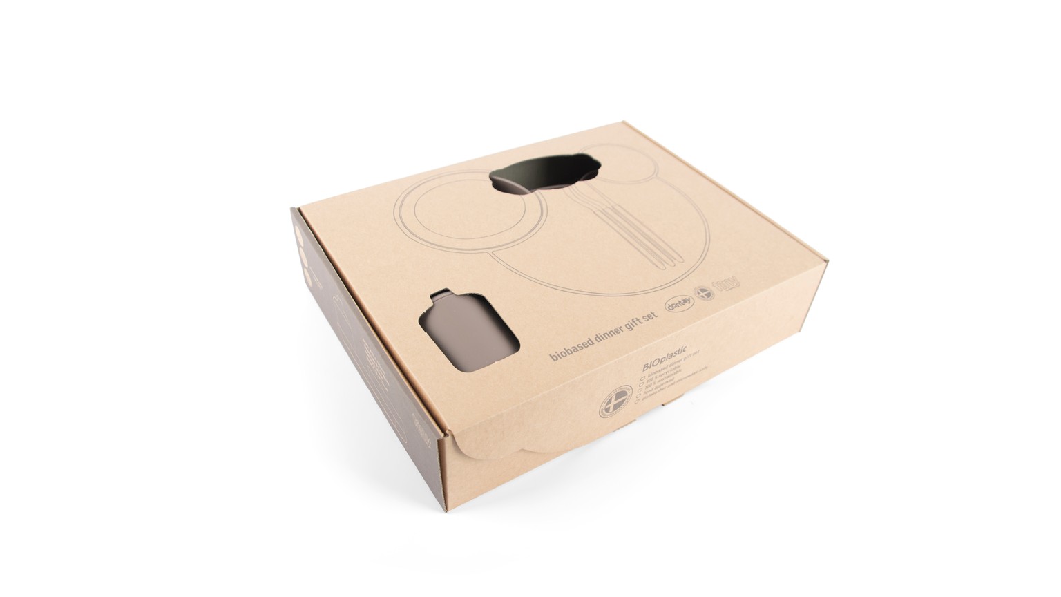 Lys brun æske med to udstansede vinduer på toppen i minimalistisk design