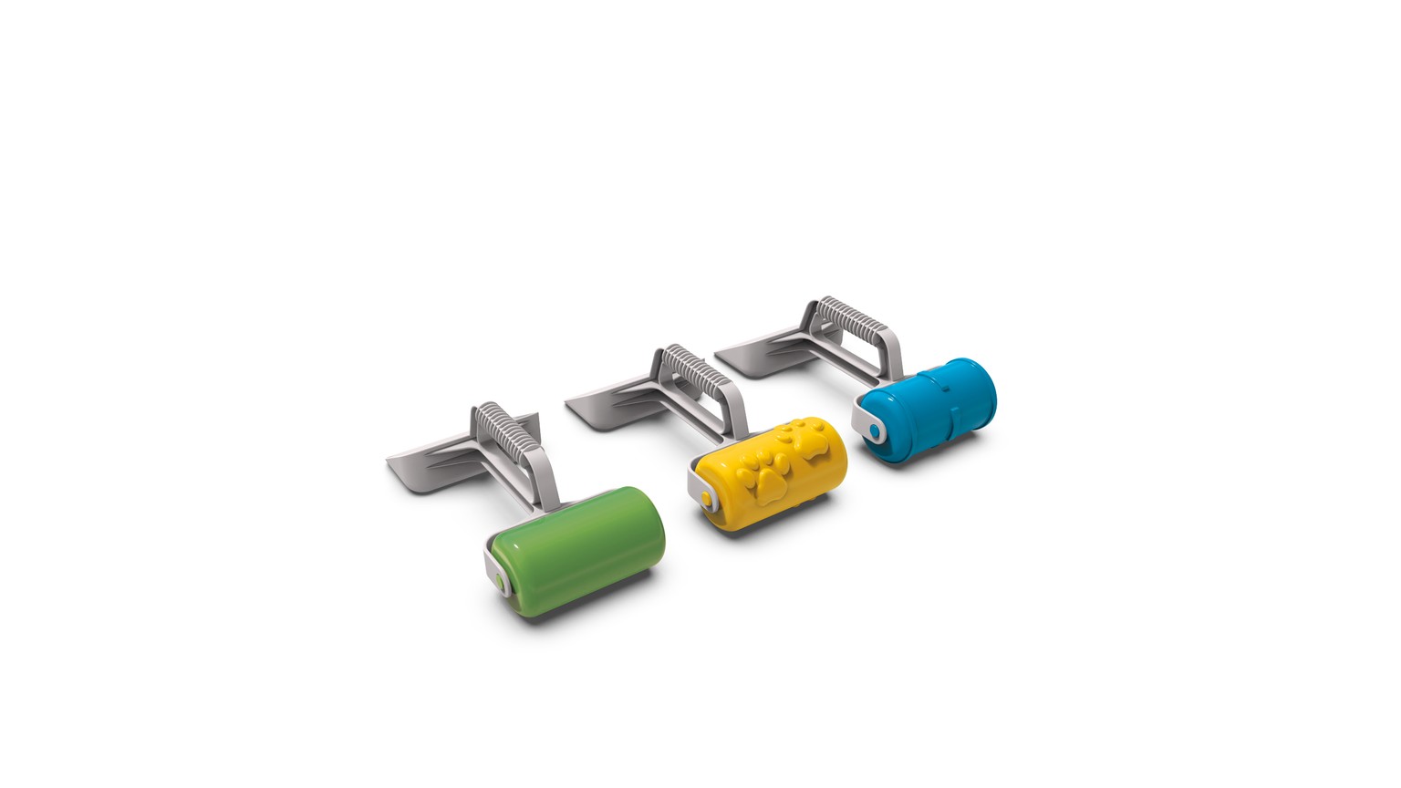 Fire manchetknapper i forskellige farver: grøn, gul, turkis og sølv.