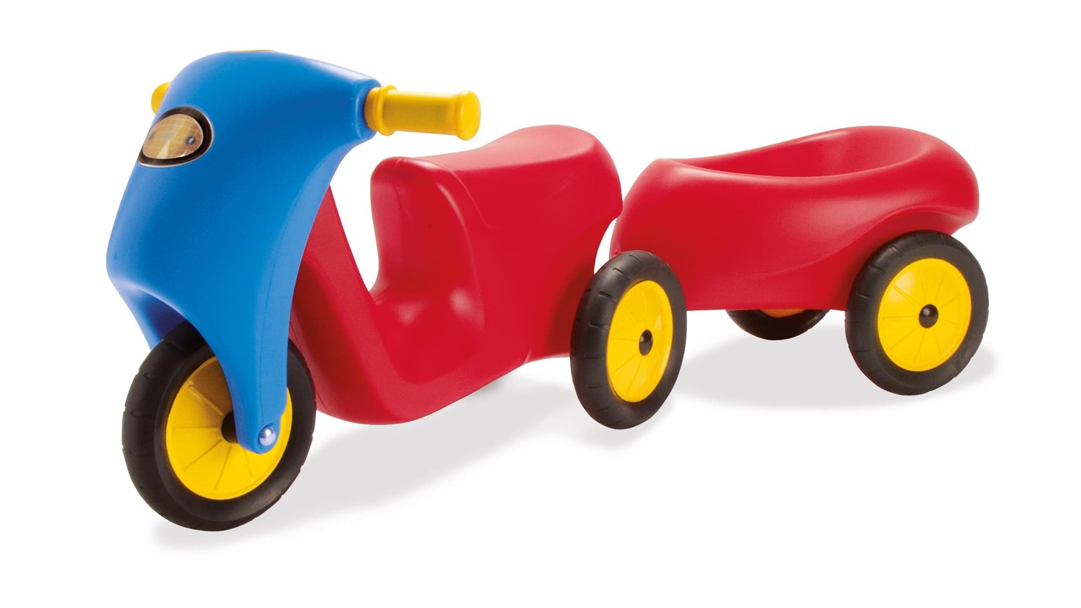 Rød og blå scooter med gule hjul til småbørn