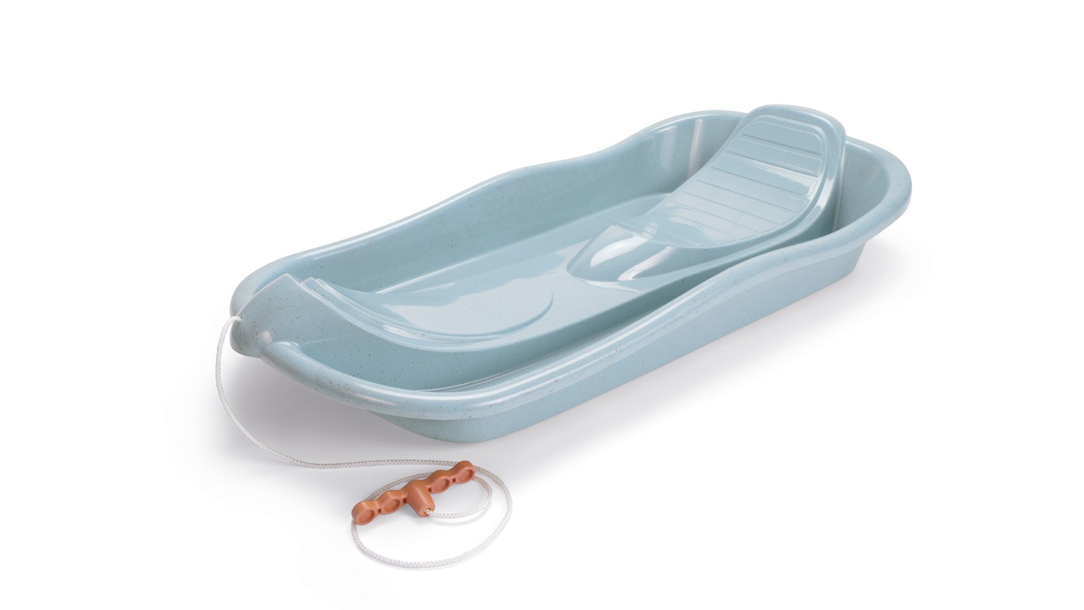 Lyseblå bobslæde med en lille mus ved siden af