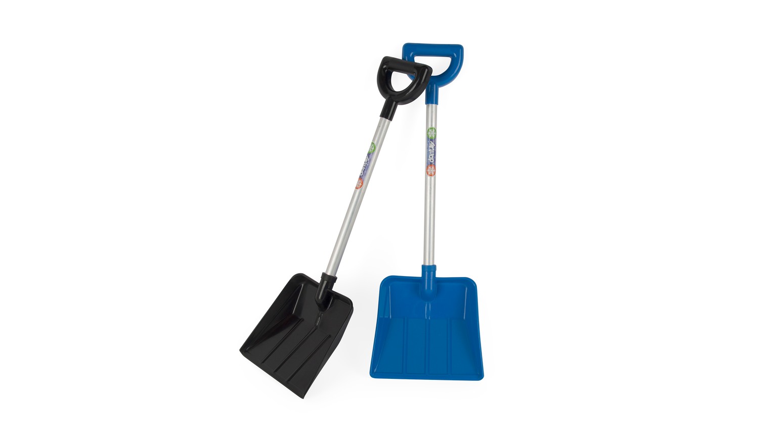 To sneskovle - en sort og en blå - med lange skafter