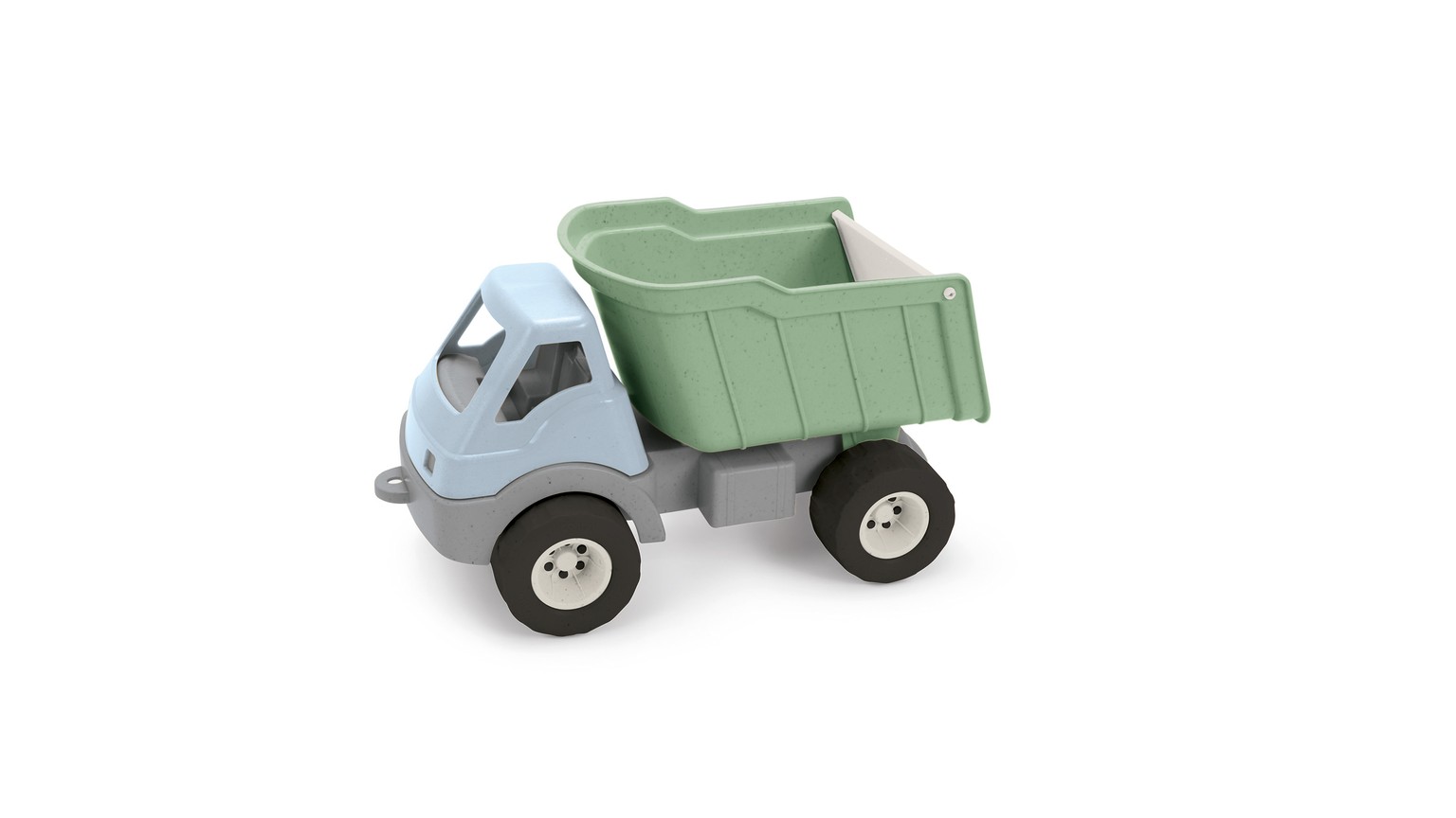Grå og lysegrøn legelastbil med tippelad